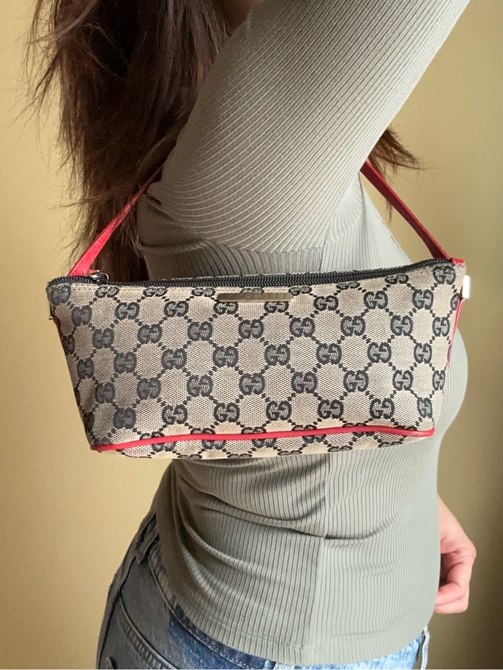 Gucci Boat Pochette Red Trim GG Canvas